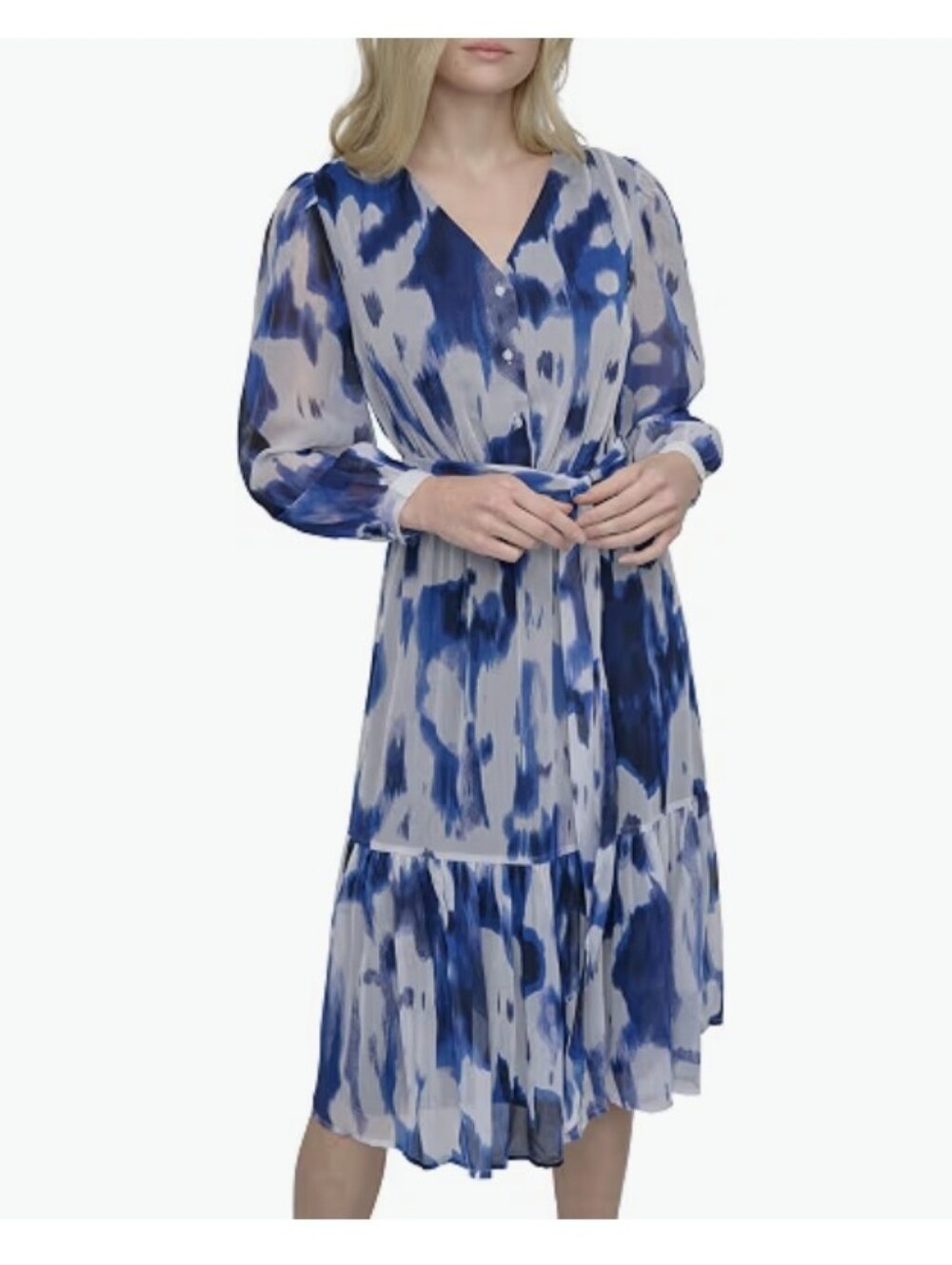 NWOT DKNY Women's Long Sleeve V-Neck Tie Waist Midi Dress, size 6 NEW NO TAG